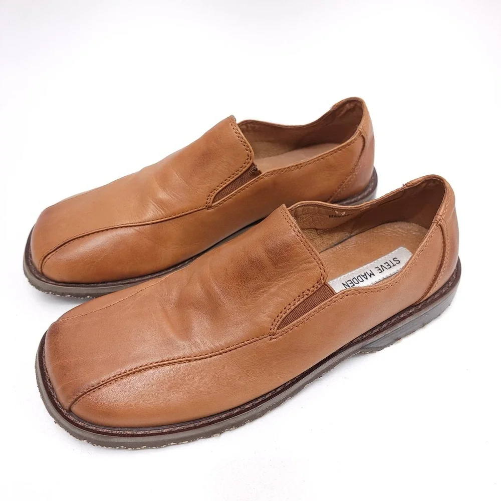 Steve Madden Mens 7 Mammbo‎ Tan Leather Slip On Casual Dress Shoe Loafer